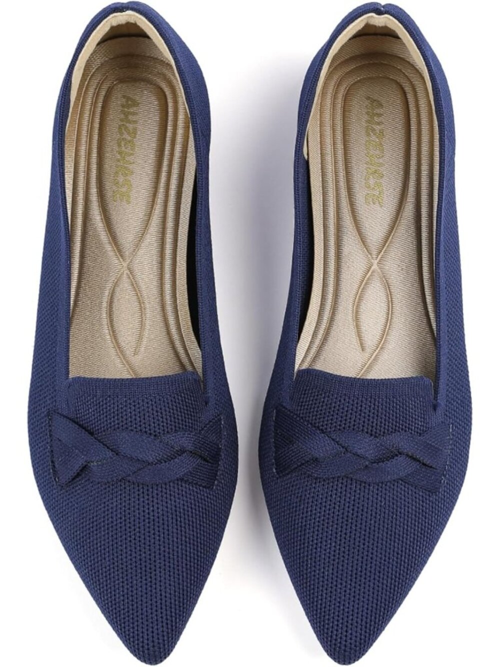 Women's Blue 1 Pointed Toe Ballet Flats Comfortable Knit Dressy Bow Flats Shoes